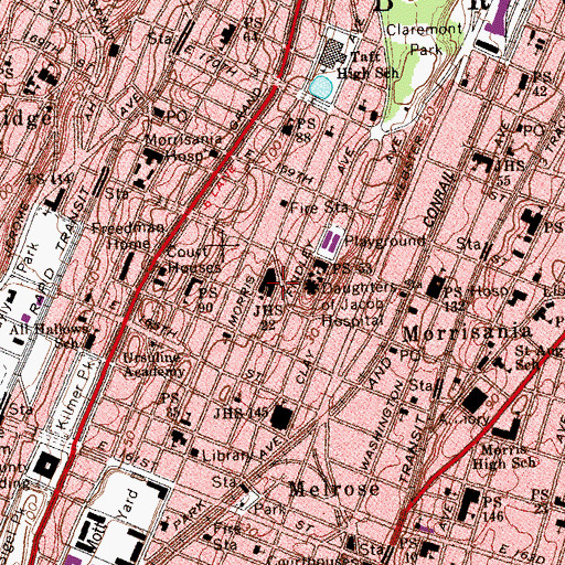 Topographic Map of Junior High School 22, NY