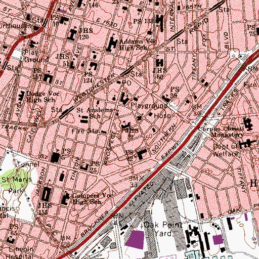 Topographic Map of Junior High School 52, NY