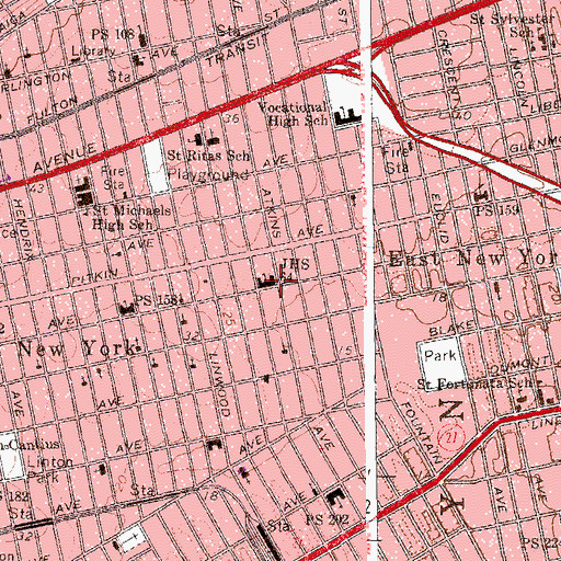 Topographic Map of Junior High School 64, NY