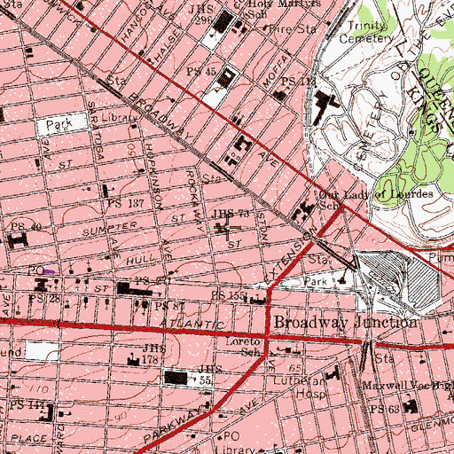 Topographic Map of Junior High School 73, NY