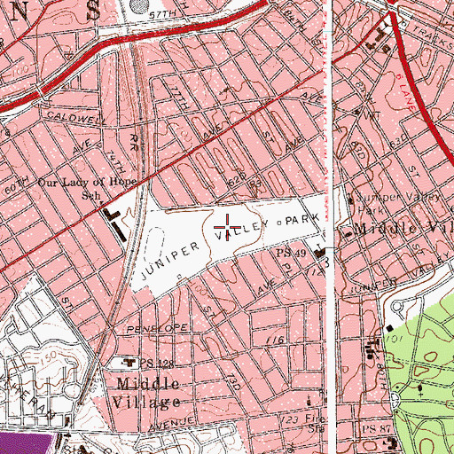 Topographic Map of Juniper Valley Park, NY
