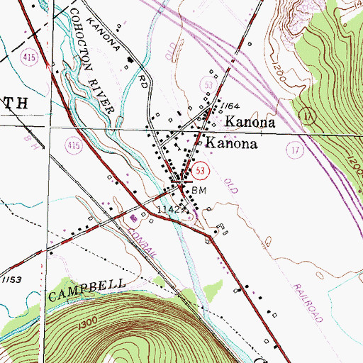 Topographic Map of Kanona, NY