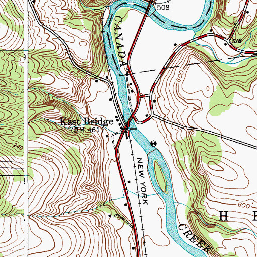 Topographic Map of Kast Bridge, NY