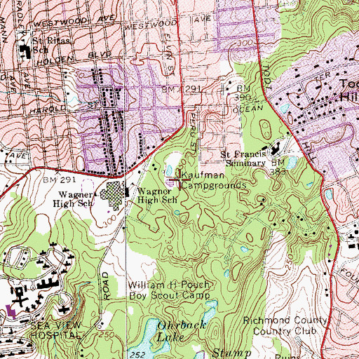 Topographic Map of Kaufman Campgrounds, NY