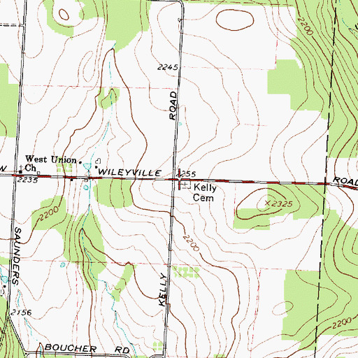 Topographic Map of Kelly Cemetery, NY