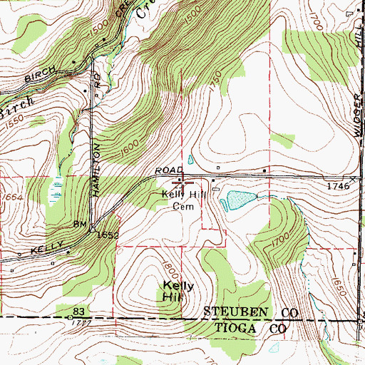 Topographic Map of Kelly Hill Cemetery, NY