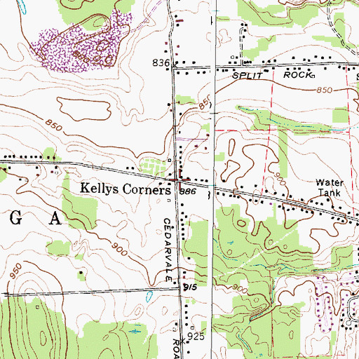 Topographic Map of Kellys Corners, NY