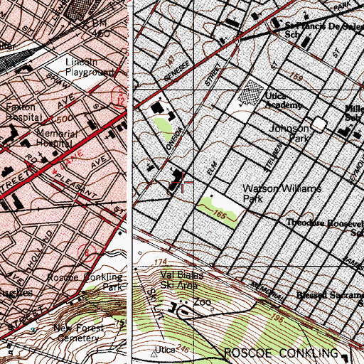 Topographic Map of Kemble Street School (historical), NY