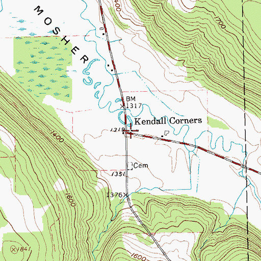 Topographic Map of Kendall Corners, NY
