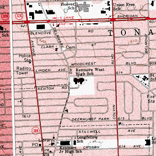 Topographic Map of Kenmore West High School, NY