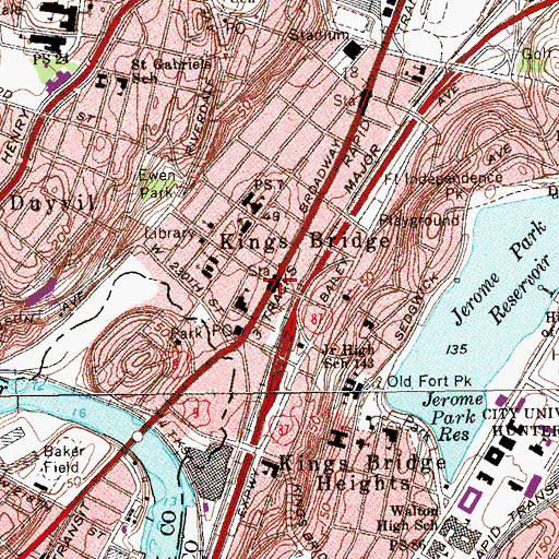 Topographic Map of Kings Bridge, NY
