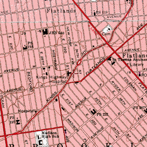 Topographic Map of Beth Israel Medical Center - Kings Highway Division, NY