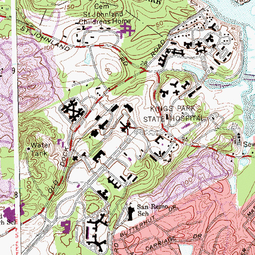 Topographic Map of Kings Park Psychiatric Center (historical), NY