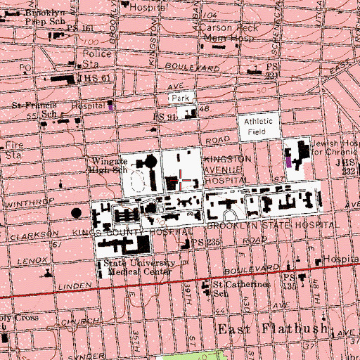Topographic Map of Kingston Avenue Hospital, NY