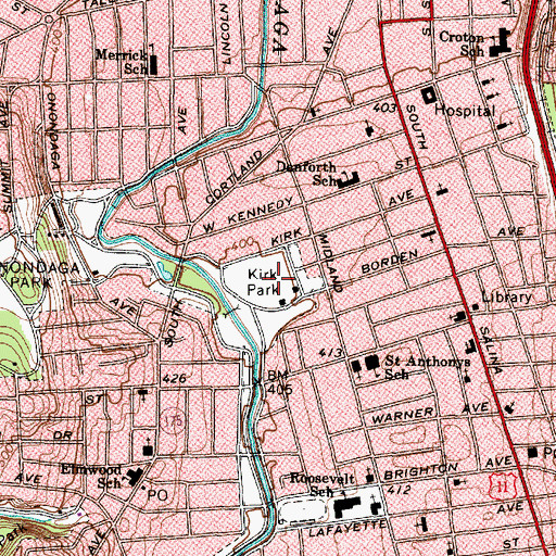 Topographic Map of Kirk Park, NY