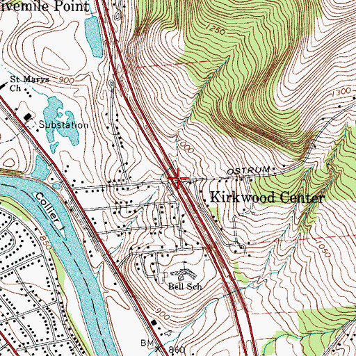 Topographic Map of Kirkwood Center, NY