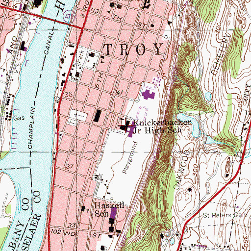 Topographic Map of Knickerbacker Junior High School, NY