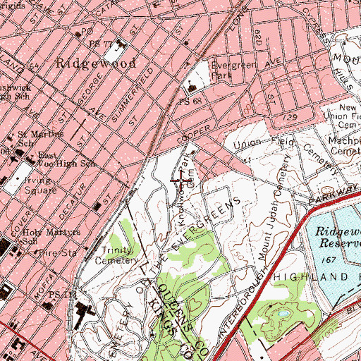 Topographic Map of Knollwood Park Cemetery, NY