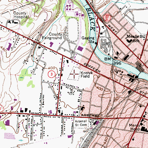 Topographic Map of Kostyk Field, NY