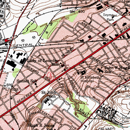 Topographic Map of Our Lady of Lourdes Parochial School, NY