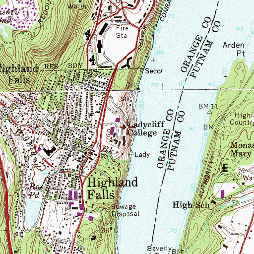 Topographic Map of Ladycliff College (historical), NY