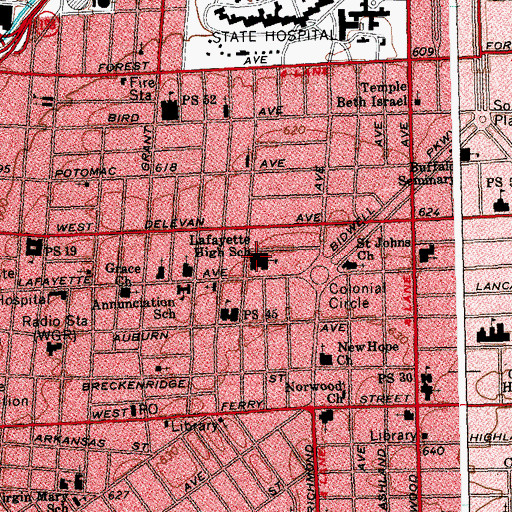 Topographic Map of Lafayette High School, NY
