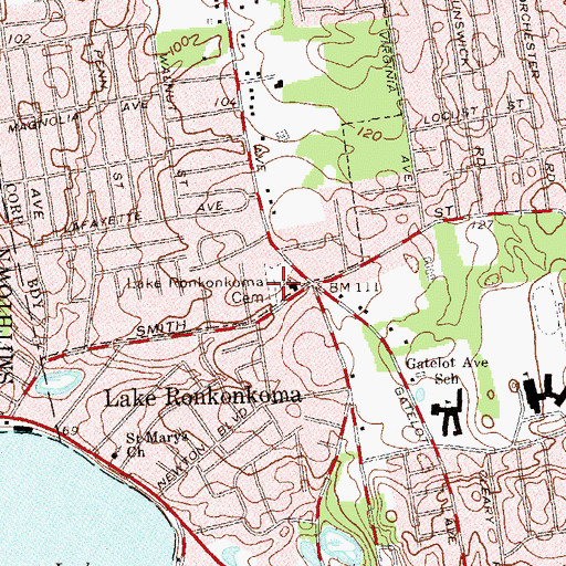 Topographic Map of Lake Ronkonkoma Cemetery, NY