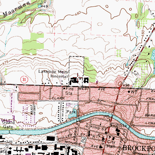 Topographic Map of URMC Strong West Hospital, NY