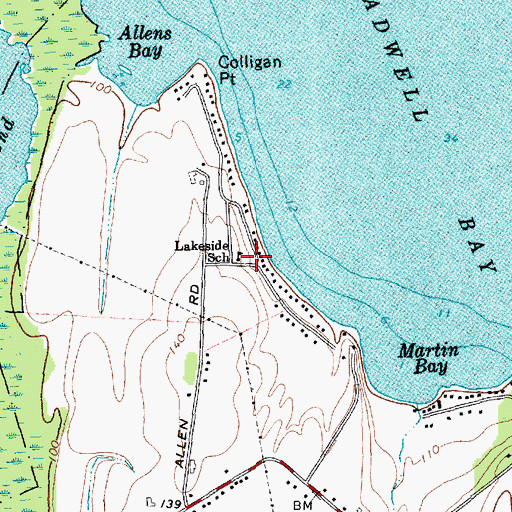 Topographic Map of Lakeside School, NY