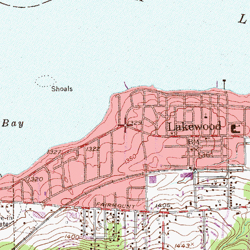 Topographic Map of Lakewood, NY