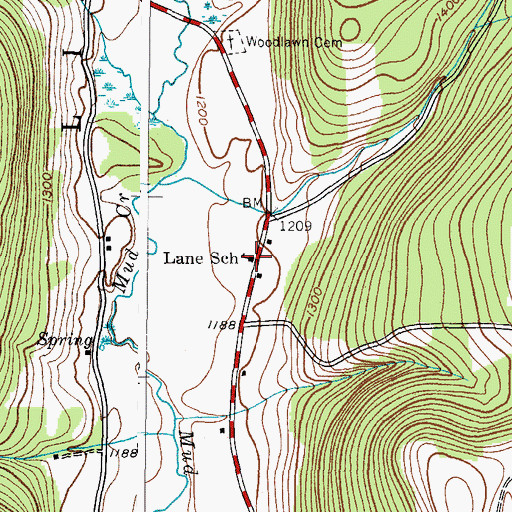 Topographic Map of Lane School (historical), NY
