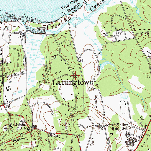 Topographic Map of Lattingtown, NY