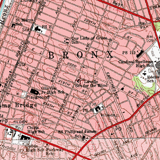 Topographic Map of Lavelle School for the Blind, NY