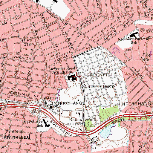 Topographic Map of Lawrence Road Junior High School, NY