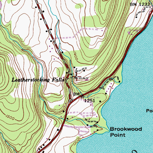 Topographic Map of Leatherstocking Falls, NY
