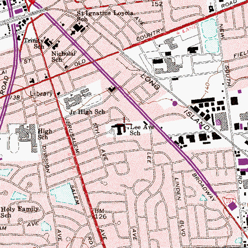 Topographic Map of Lee Avenue School, NY