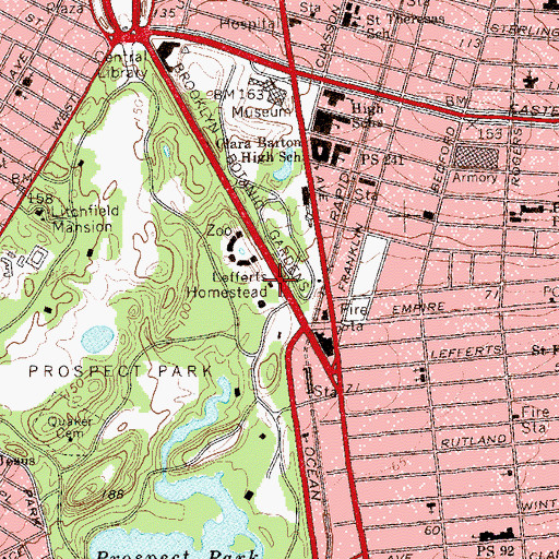 Topographic Map of Lefferts Homestead, NY