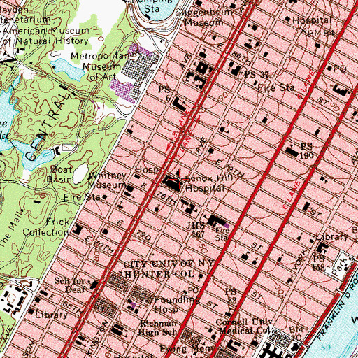 Topographic Map of Lenox Hill Hospital, NY