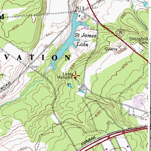 Topographic Map of Leray Mansion, NY