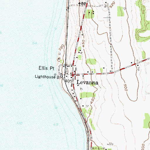 Topographic Map of Levanna, NY