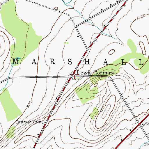 Topographic Map of Lewis Corners, NY