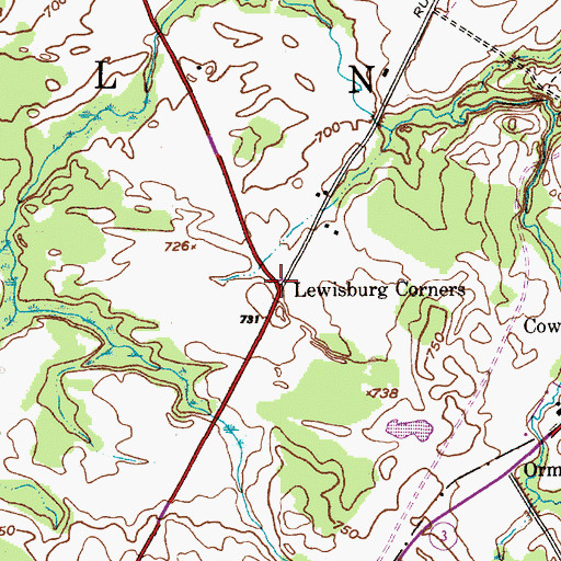 Topographic Map of Lewisburg Corners, NY
