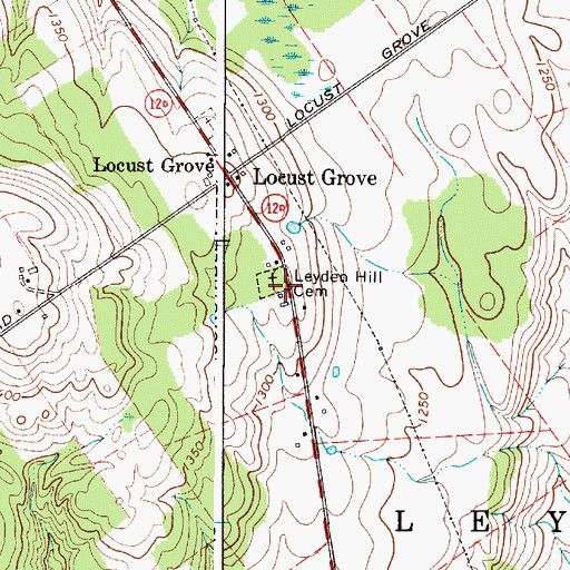 Topographic Map of Leyden Hill Cemetery, NY