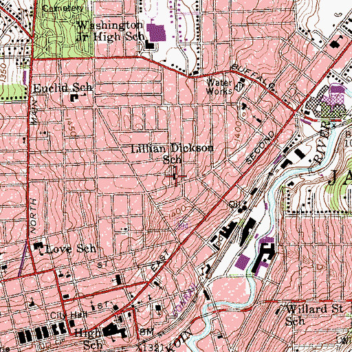 Topographic Map of Lillian Dickson School, NY