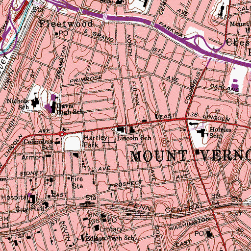 Topographic Map of Lincoln Elementary School, NY