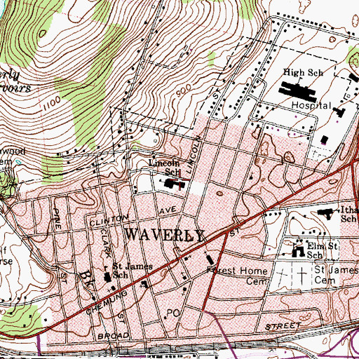 Topographic Map of Lincoln Street Elementary School, NY