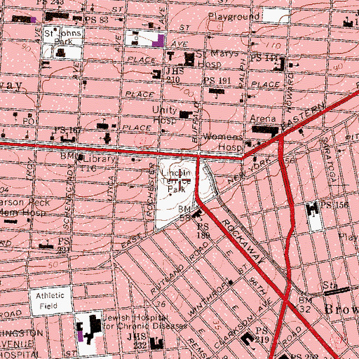 Topographic Map of Lincoln Terrace Park, NY