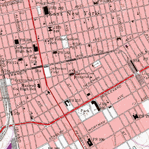 Topographic Map of Linden General Hospital (historical), NY