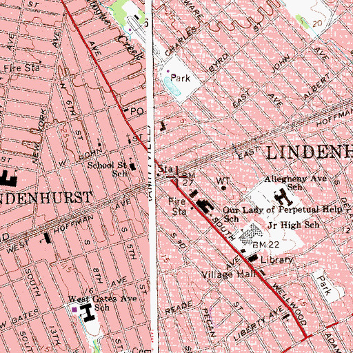 Topographic Map of Lindenhurst, NY