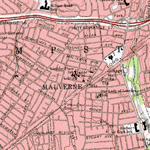 Topographic Map of Maurice W Downing Elementary School, NY